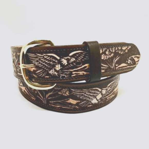 Brushy Creek Embossed Distressed Gray Leather Eagle Belt Sz 32 - Picture 9 of 13